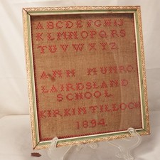 Antique Early Sampler Alphabet on Burlap Framed 7 1/2"x 8 3/4" SCOTTISH 1894