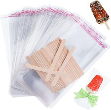 Bolsas Plastico Autoadhesivas Y Palos De Madera Helados Fiesta Paquete De 300