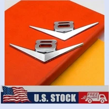 2x Chrome Silver Metal V8 Logo Engine V-8 Emblem Car Trunk Fender SUV Auto Badge