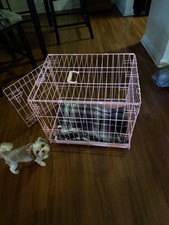 Fold  Carry Single Door Collapsible Wire Dog Crate, Pink, Pet travel carrier