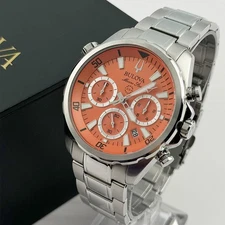 Bulova Marine Star 96B395 Quartz Men's Watch Orange Dial Stainless Steel 43MM