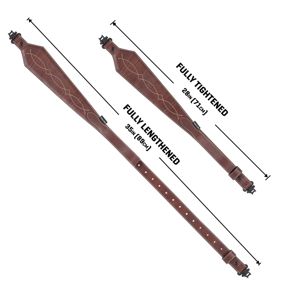 Western Scallop Leather Rifle Sling Adjustable Padded Design 28 Inch Brown - Image 4 of 4