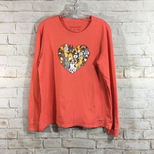 Life is Good Women' Size LG Orange Heart of Dogs Long Sleeve Crusher