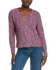 Cotton By Autumn Cashmere Marled Shaker V-Neck Sweater Women's Pink Xs