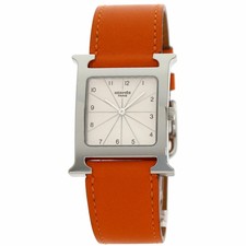 Hermes HH1.510 H Watch Stainless Steel Leather Men's Used Wristwatch