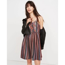 NWT Madewell Embroidered Babydoll Cami Dress in Stripe Large