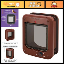 Microchip Cat Flap for Up to 30 Cats  Brown Pet Door, Easy Install, Secure Acce