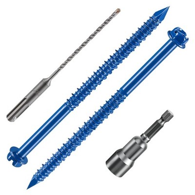 Heavy-Duty 1/4'' x 4'' Blue Hex Concrete Screws - 100 Pcs