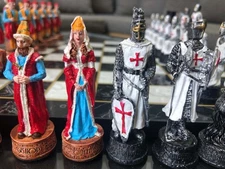 Crusaders Chess Set – 14.5" Hand Painted Pieces Wooden Board & Christmas Gift 🎁