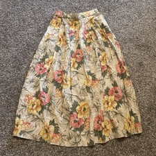 NWT Talbots 90s Y2K size 6 linen rayon floral midi skirt beach vacation resort
