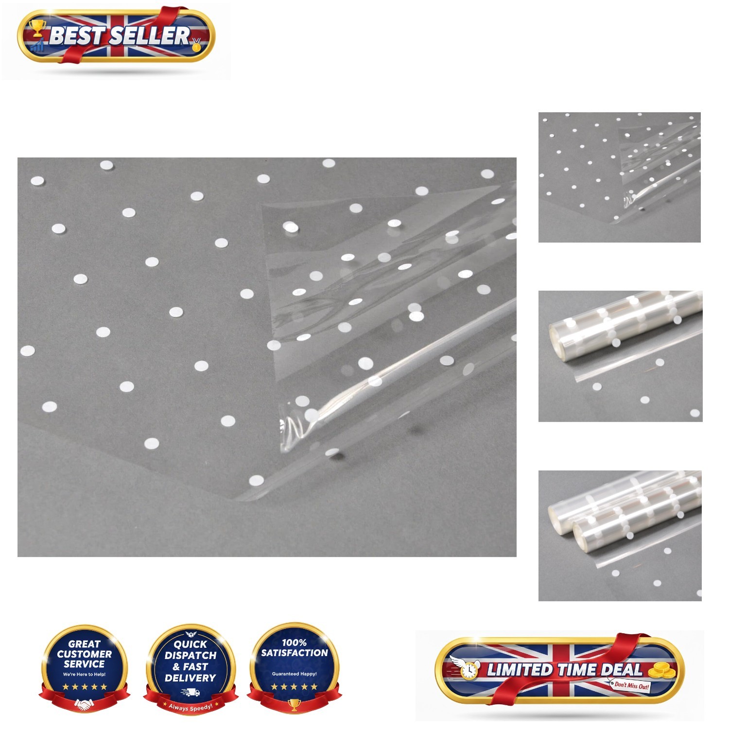 Minimalist White Dot Cellophane Wrap – Perfect for Elegant Gifts, 2m Long