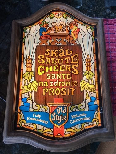 Vintage 1980’s Old Style Beer Light-Up Faux Stained Glass Plastic Beer Sign