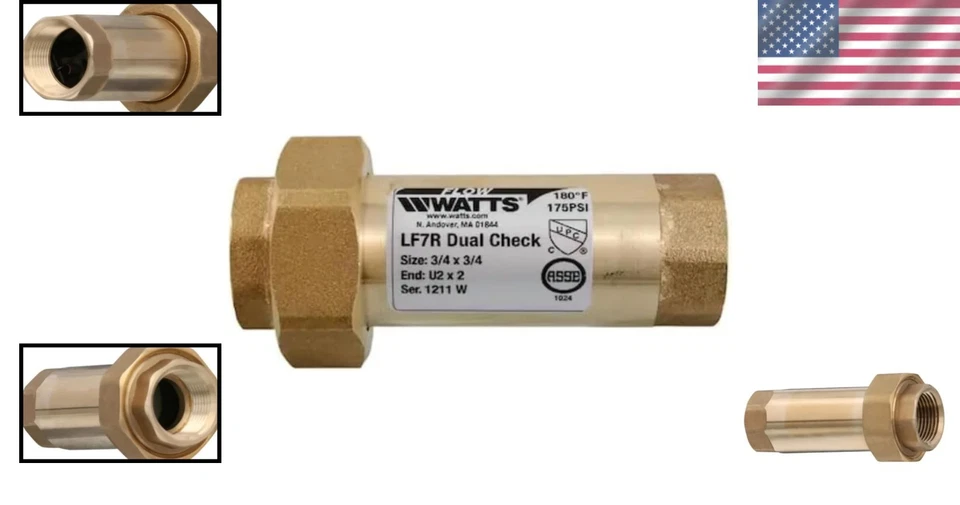 Lead-Free Brass MPT Dual Check Valve 3/4" - Compact Design - Image 2 of 4