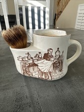 Burleigh Ironstone Shaving Mug Barber Scene Barbershop England, w/Brush
