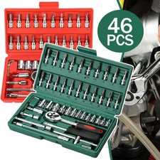 New 46Pcs Ratchet Wrench Socket Set Spanner Repair Tool Kit 1/4" Hand Tool Set