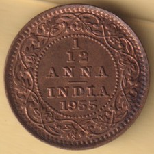 BRITISH INDIA 1935 KING GEORGE V 1/12 ANNA RARE COPPER COIN
