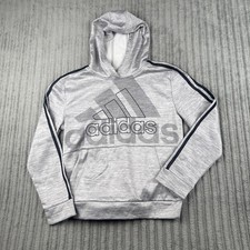 Adidas Essential Fleece Hoodie Boys Extra Large 14/16 Gray Logo Fleece