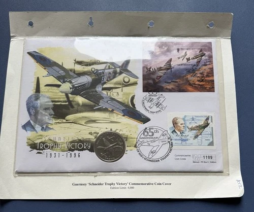 1995 IOM Crown PNC. Schneider Trophy Victory. Guernsey Stamp. 1199. Info Card.