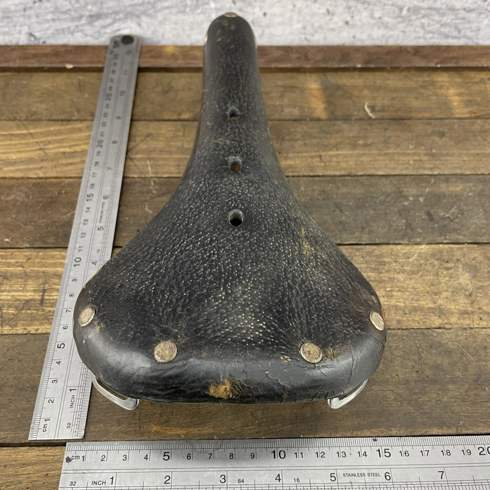 Sillín de bicicleta de cuero Wrights vintage W3N negro Inglaterra remachado asiento de bicicleta de carretera Foto 3 de 4