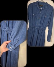 Vtg 90s Eddie Bauer Jean Long Sleeve Dress 100 Cotton Cottagecore Size Small