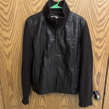 Women s Large Eddie Bauer Genuine Leather With Lambswool Sleeves Jacket