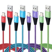 Bynccea Type C Charger Cable 10FT 4-Pack Blue-Red-Purple-Light Green 10ft
