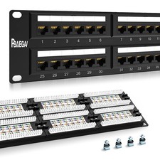 Patch Panel 48 Port Cat6 EC Listed 2U Network Patch Panel Rackmount Punch Do...