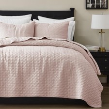 Pink 100 Cotton Quilt King Size Bedding Sets with 2 Pillow Shams, Textured L...