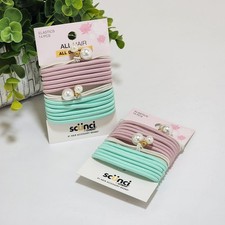 Scunci Hair Elastics Ties Faux Pearl Gold Beads Pink Green Conair 14 pc  2-pack