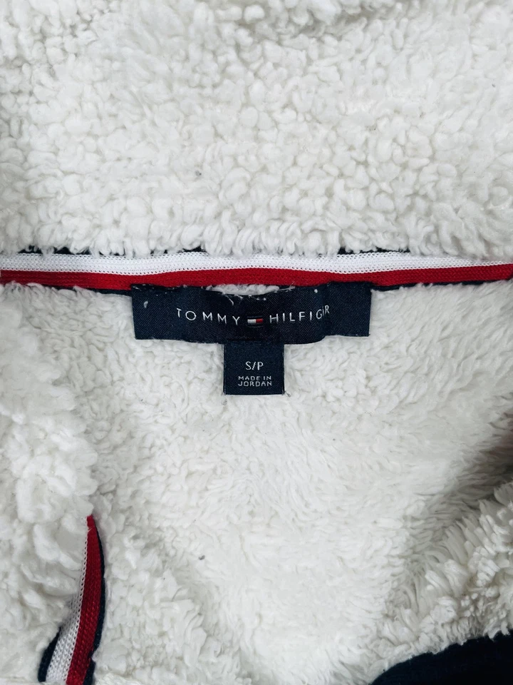 Tommy Hilfiger Pullover Womens Small White Sherpa Fleece Half Zip Cozy Pockets - Image 3 of 4