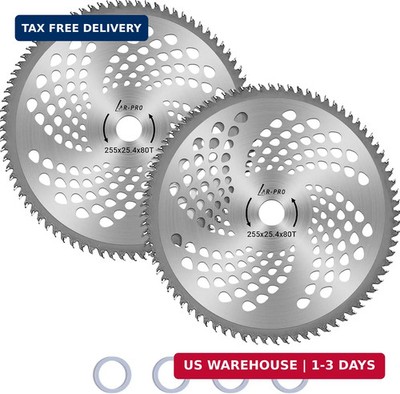 2 Set 10'' 80T Carbide Tip Brush Blades for Trimmer Weed Eater Brush Cutter Steel