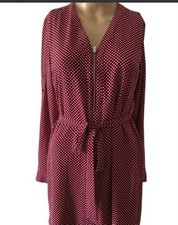Express Burgundy Polka Dot Zip Belted Shirt Dress V-Neck Long Sleeve M