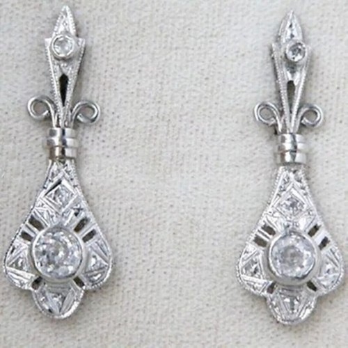 Art Deco Style Lab Created Diamond Womans Wedding White Gold Finish Earrings - 第 1/7 張圖片