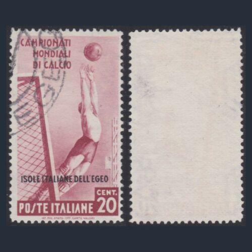 Colonie Italiane Egeo 1934 Calcio cent. 20 rosso n. 75 Usato Emissioni Generali  - Photo 1/3
