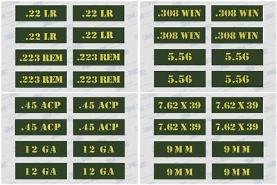 .22.223.308.30.357 9MM.380.40.45 5.56 7.62 12GA 20GA Ammo Can Vinyl Skin Sticker