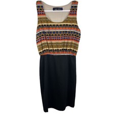 Blue Rain Dress Womens Small Sleeveless Boho Sheath Black Aztec Print AS1