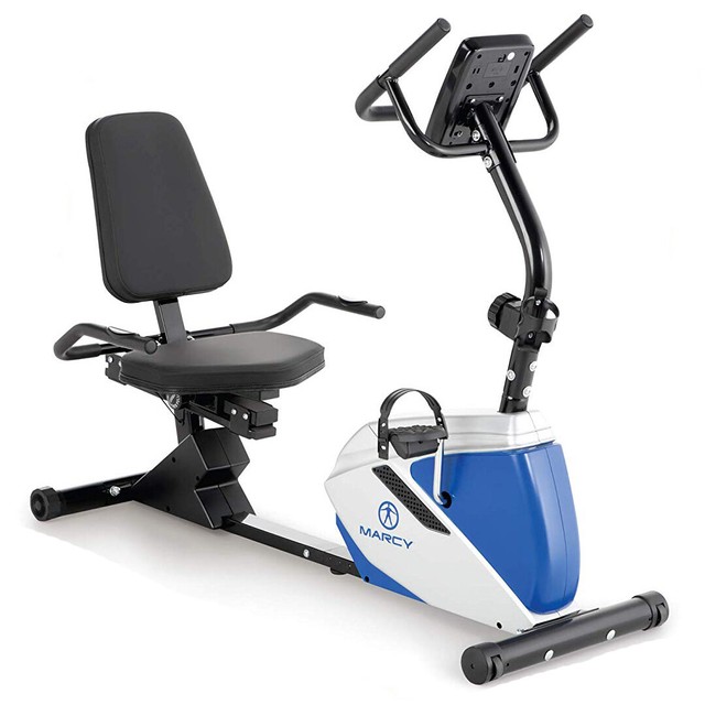 Marcy Sturdy 8 Resistance Recumbent Home Exercise Bike, Blue