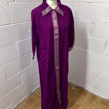 VTG Smart Time Purple Kaftan House Dress Fleece Button Down Gown Eggplant 14 A1
