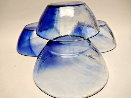 4pc Cobalt Blue Clear Swirl 5.5" Round x 2.1/8"H Glass Bowls - Picture 5 of 5