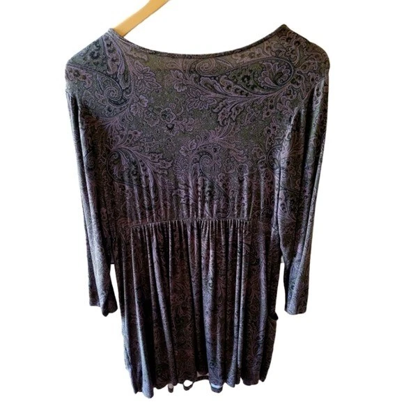 Ropa de salón Soma lujosamente suave cachemira púrpura profundo y gris estampado cuello redondo Foto 2 de 4