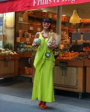 ZARA SZ.S, L NWT $159 FLOWY DRESS WITH CAPE ZW COLLECTION LIME GREEN | 5107/042