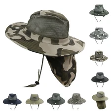 Boonie Bucket Hat Camouflage Mesh Roof Neck Cover Sun Cap Hunting Hiking Fishing