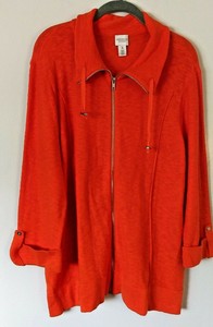 Chicoâs Chico Weekend Cotton Knit Zip Sweater Jacket Deep Coral Sz 3 (XL) NWOT | eBay
