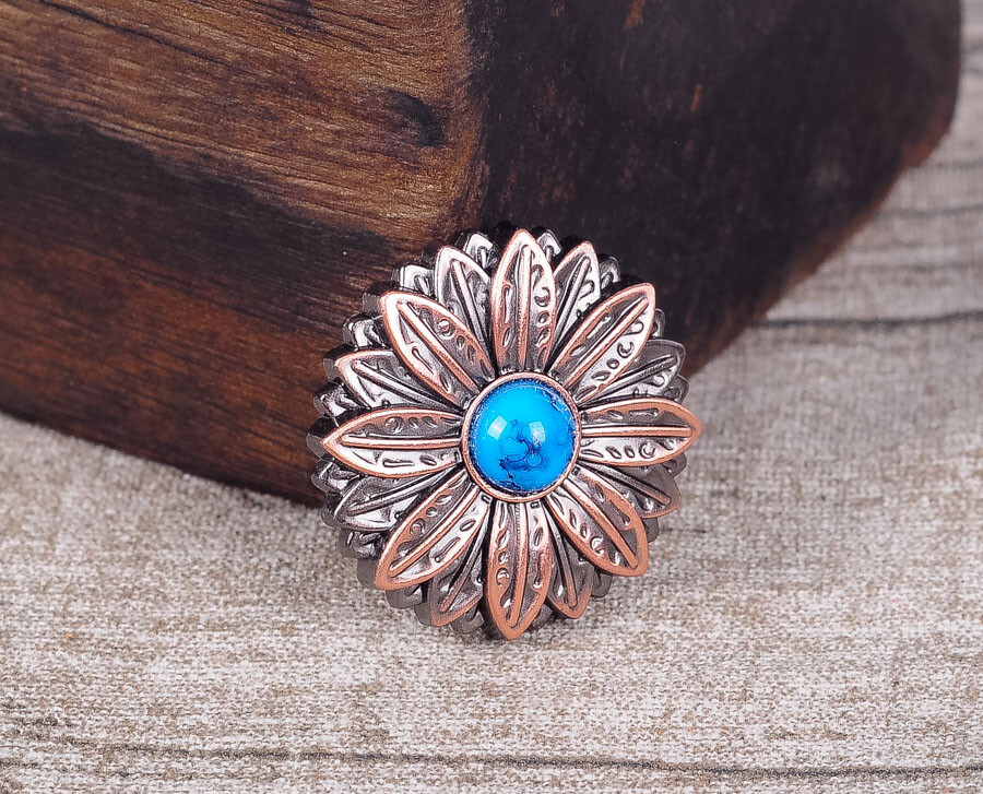 ZIERNIETE CONCHO CONCHA zum Schrauben silber türkis BLUME 25 mm