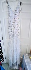 Prima Donna Collection White Beaded Feathered Slit Gown Size 2 GREAT CONDITION