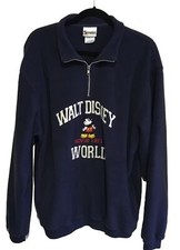 Vintage Walt Disney World Mens L Blue Quarter Zip Fleece Pull Over Sweater
