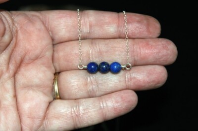 Natur Lapislazuli Glatt Rund Edelstein Perlen Stab Kette Damen Halsketten 18 ...