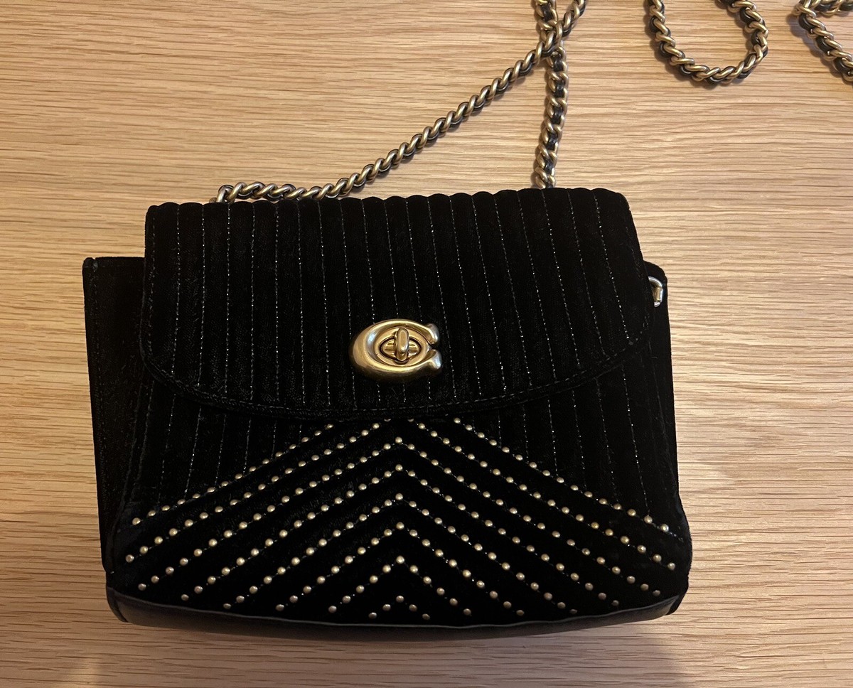 Authentic Coach Velvet Quilting Rivets Parker 18 Shoulder bag Gold