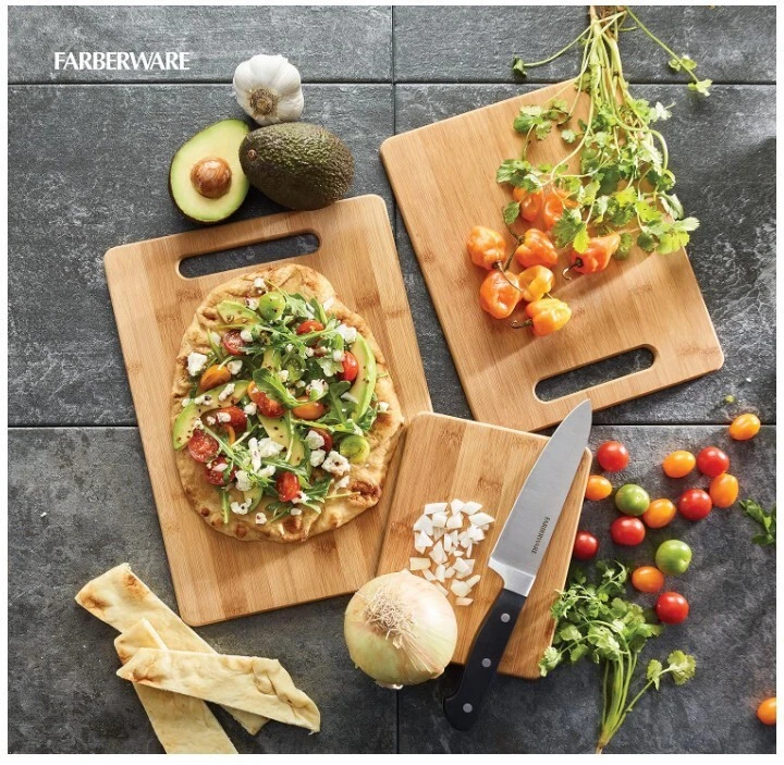 Juego de 3 tablas de cortar de bambú Farberware charcutería reversible para cortar madera Foto 2 de 4