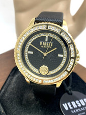 Versus by Versace Women's Watch VSPLM2521 Black Dial Gold Case Leather Band 40mm